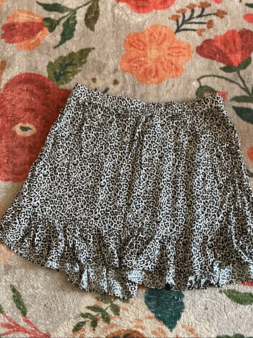 American Eagle Outfitters Black & White Leopard Ruffle Mini Skirt